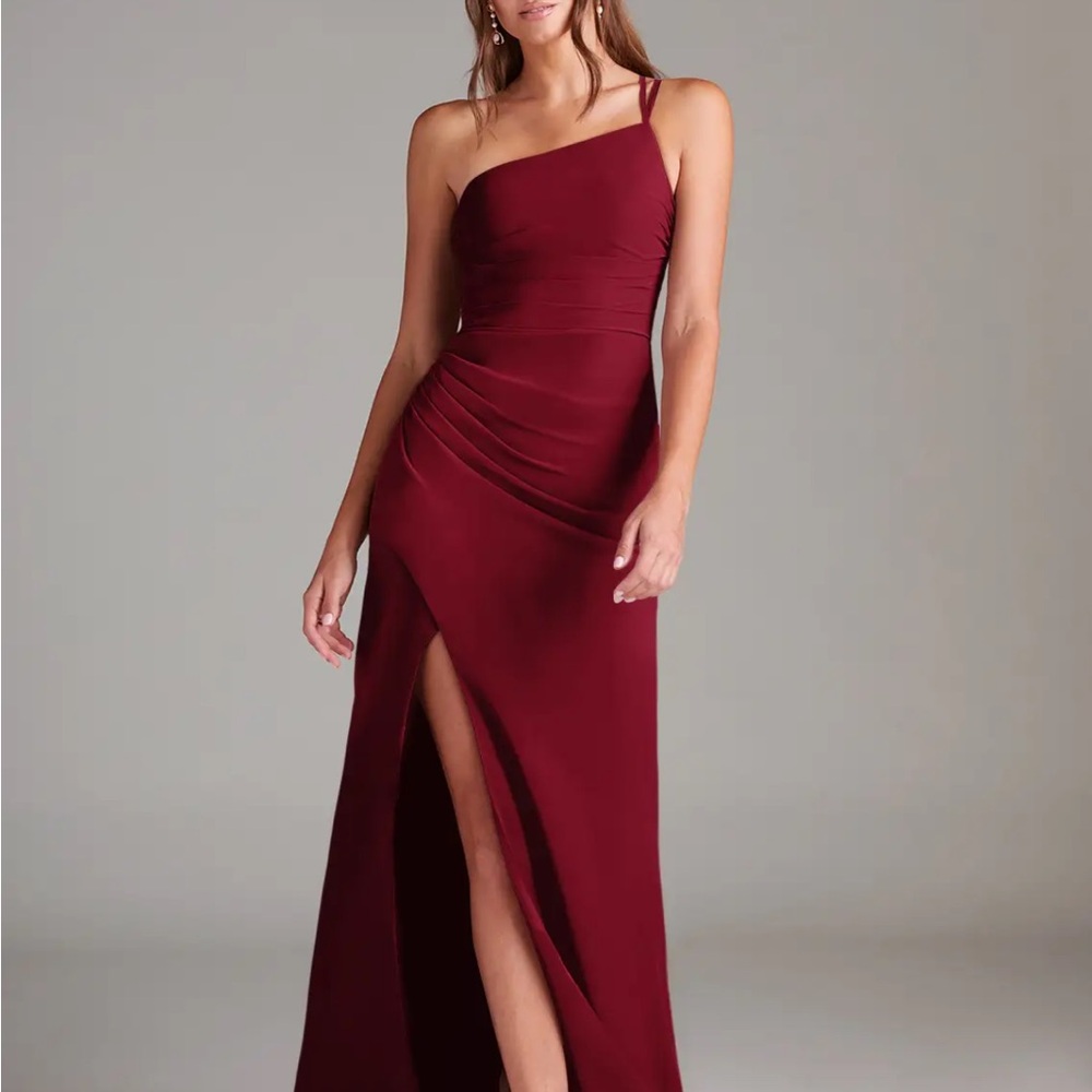 Azazie Eren- Burgundy Sheath One Shoulder Chiffon Dress
